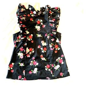 EXPRESS black ruffle with floral design. XS P